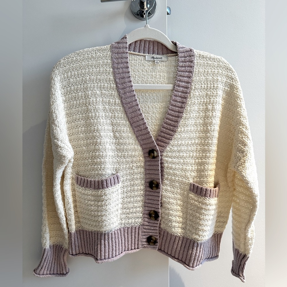 Madewell Kokomo Color Block Cardigan in Antique Cream